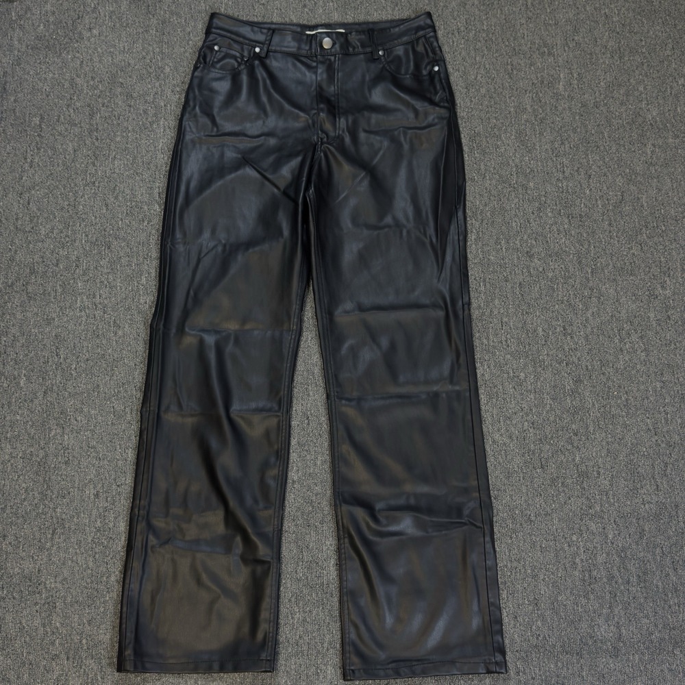 Zara Women's Faux Leather Wide Leg Pants High Waist Trousers Black Size 8